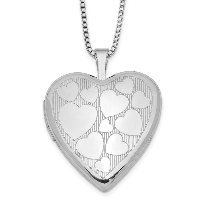 Sterling Silver Rhodium-plated 20mm Floating Hearts Heart Locket Necklace QLS237-18