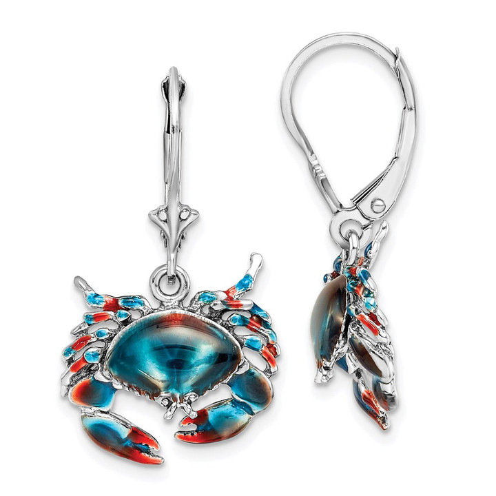 De-Ani Sterling Silver Rhodium-Plated Enameled Stone Crab Leverback Earrings QE15527