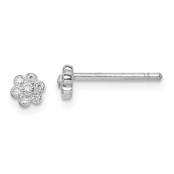 Sterling Silver Madi K RH-plated CZ Flower Children's Post Earrings QGK177