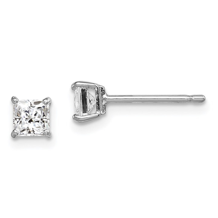 Sterling Silver Madi K Rhodium-plated Polished 4mm Square CZ Children's Stud Earrings QGK162
