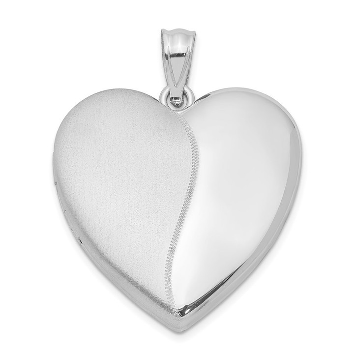 Sterling Silver Rhodium-plated 24mm Polished & Satin Heart Locket QLS325