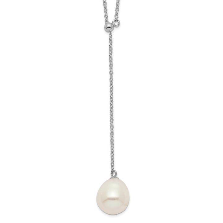 Sterling Silver Rhod-plat 10-11mm White Rice FWC Pearl Drop Necklace QH5476-16.5