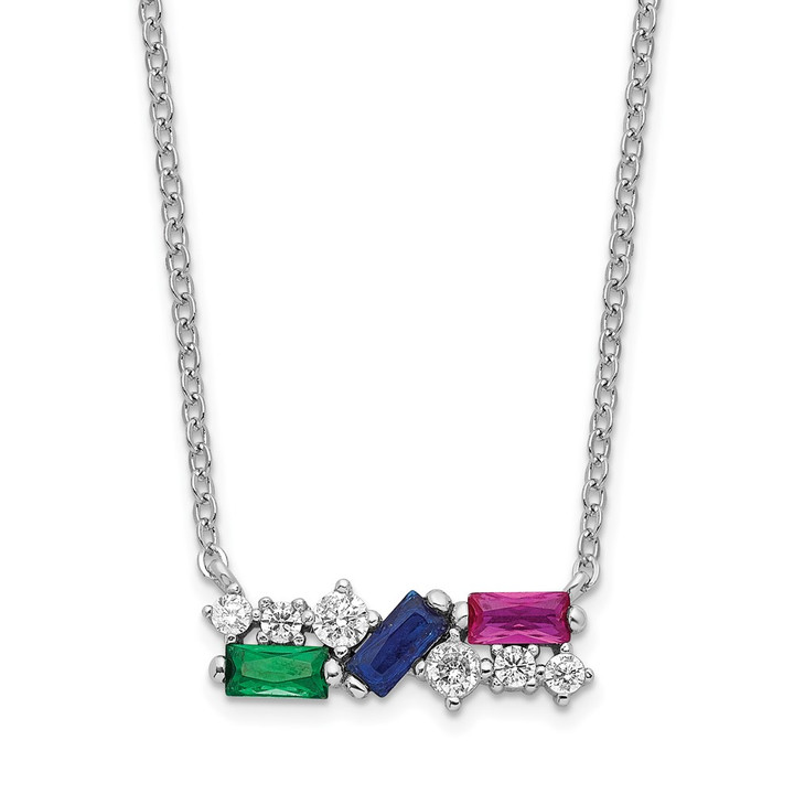 Sterling Silver Rhodium-plated Polished Multi-color CZ Necklace QG6101-18