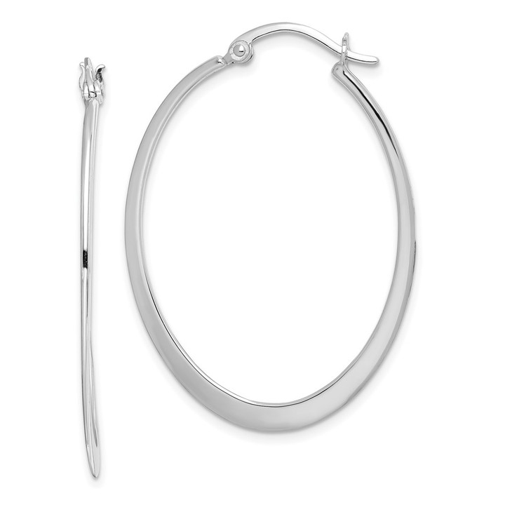 Sterling Silver Rhodium-plated Polished Oval Hoop Earrings QE11596
