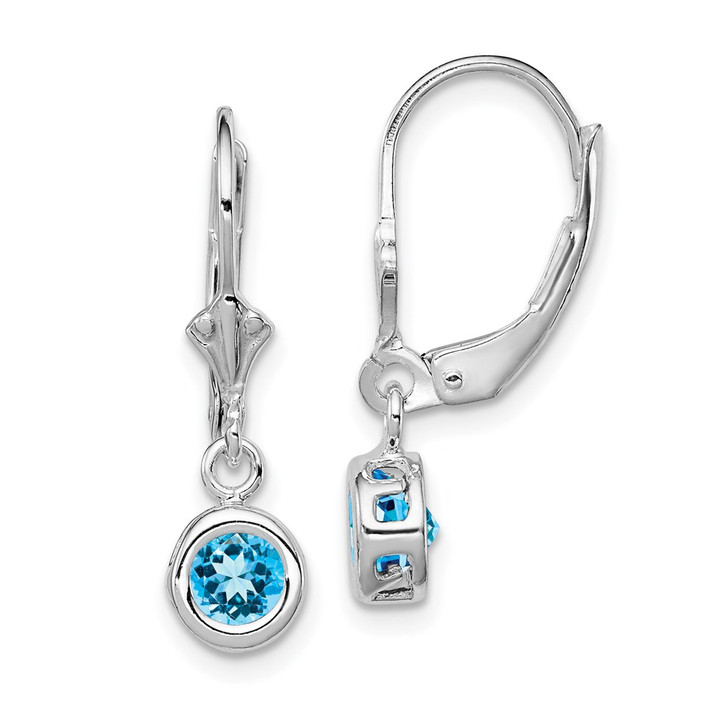 Sterling Silver Rhodium Plated 5mm Round Blue Topaz Leverback Earrings QE2040BT