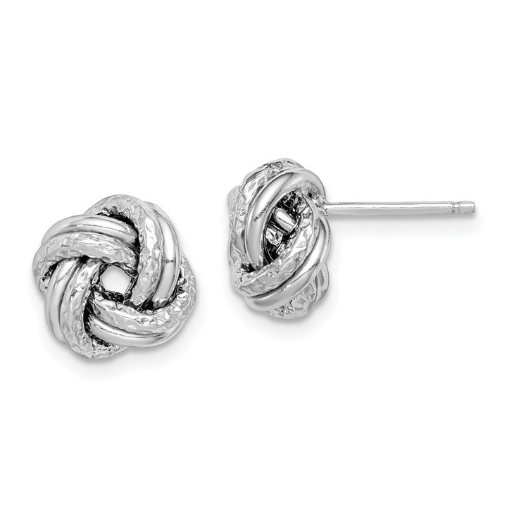Sterling Silver RH-plated Polished/Textured Love Knot Post Earrings QE15412