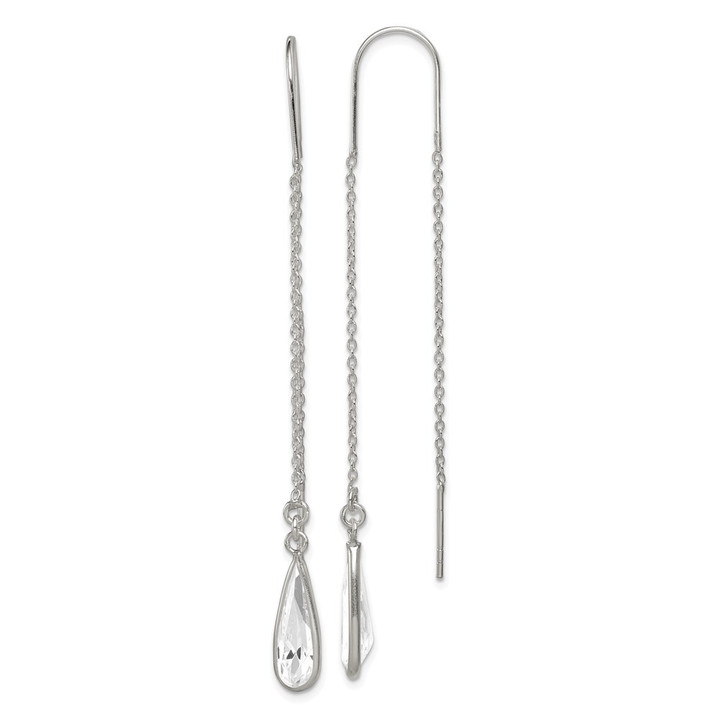Sterling Silver Polished Crystal Teardrop Threader Earrings QE2067