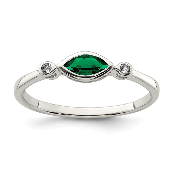 Sterling Silver Rhod-platd Polished Created Emerald/White Topaz Ring QR7065MAY-6