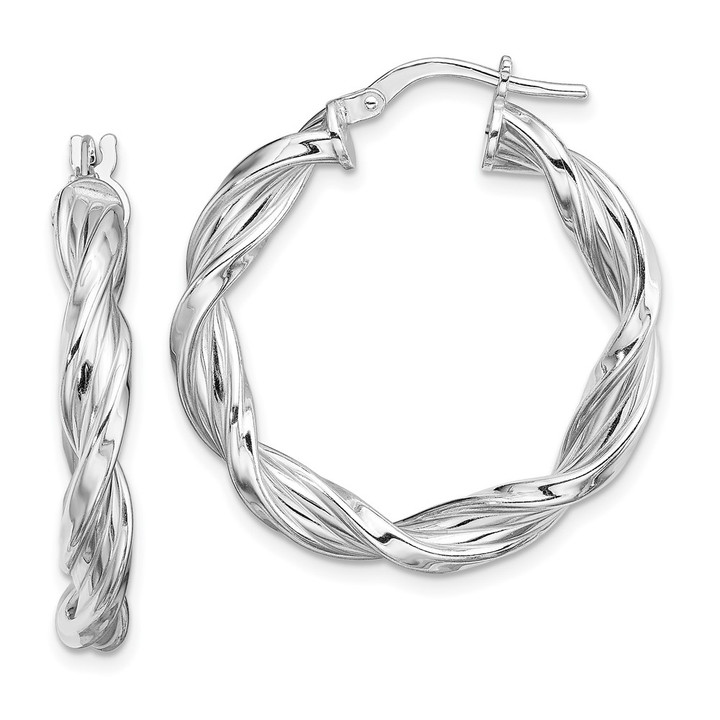 Sterling Silver Rhodium-plated 4mm Twisted Hoop Earrings QE13194