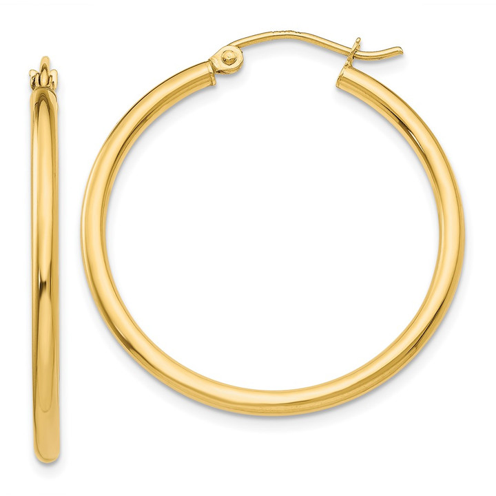 10K Polished 2mm Tube Hoop Earrings 10T914