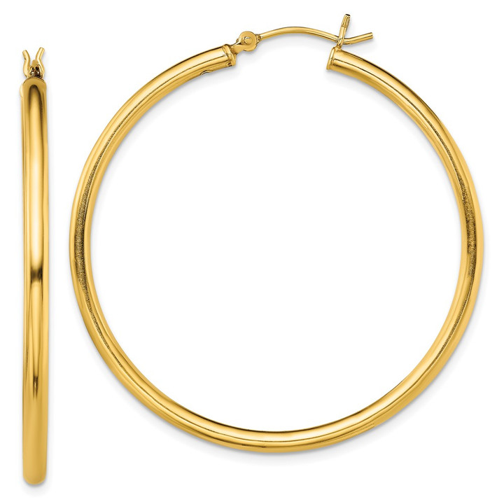 Sterling Silver Gold-Tone Polished 2.5x45mm Hoop Earrings QE13150