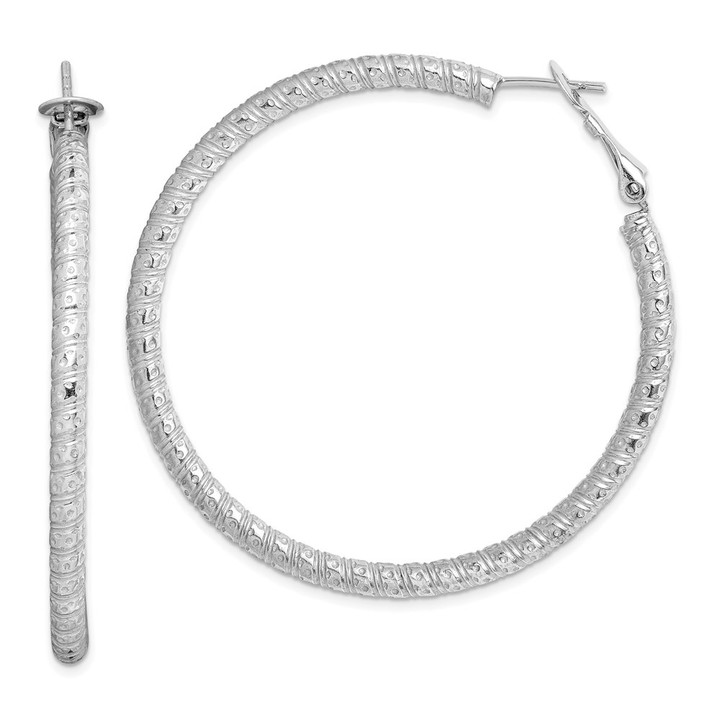 Sterling Silver Rhod-plated 3.25x50mm Omega Back Hoop Earrings QE8222