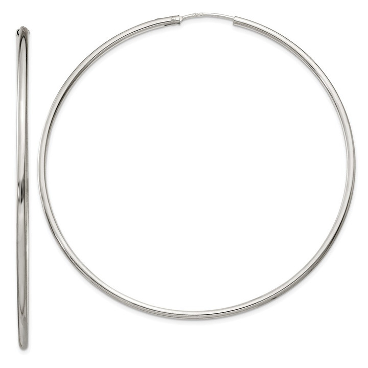 Sterling Silver 2x70mm Endless Hoop Earrings QE4644