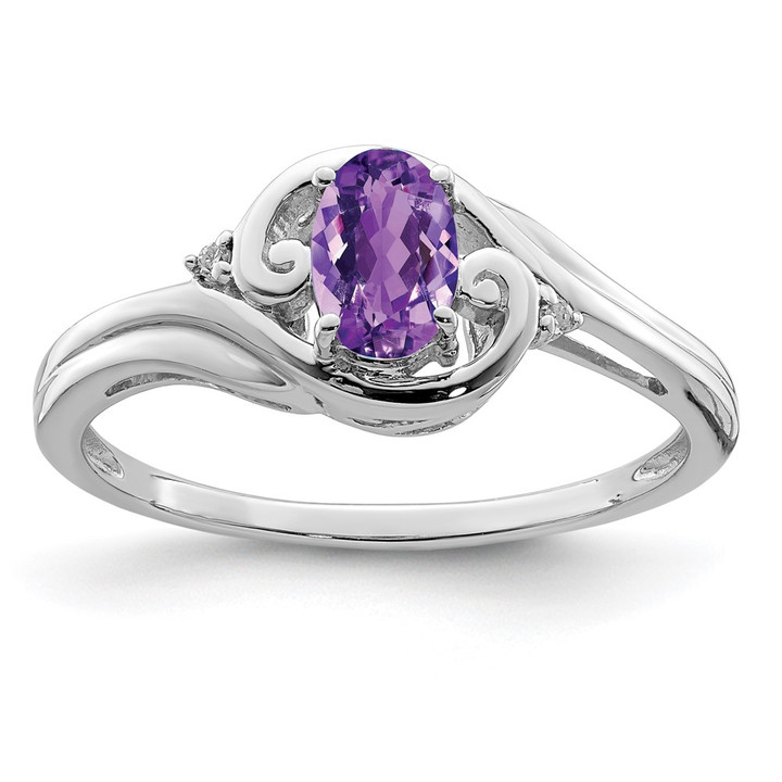 Sterling Silver Rhodium Plated Diamond & Amethyst Ring QR4504AM-9