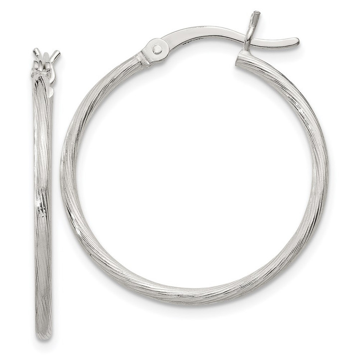Sterling Silver Fine Twist 1.5x25mm Hoop Earrings QE4634