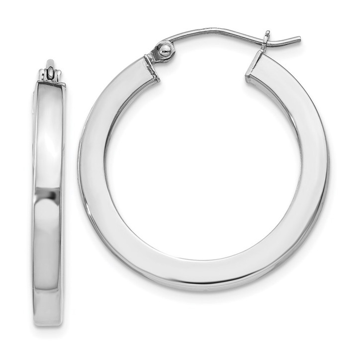 Sterling Silver Rhodium-plated 3x25mm Square Tube Hoop Earrings QE824