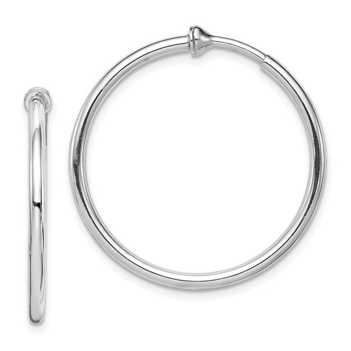 Sterling Silver RH-plated 2x28mm Non-Pierced Round Hoop Earrings QE8549