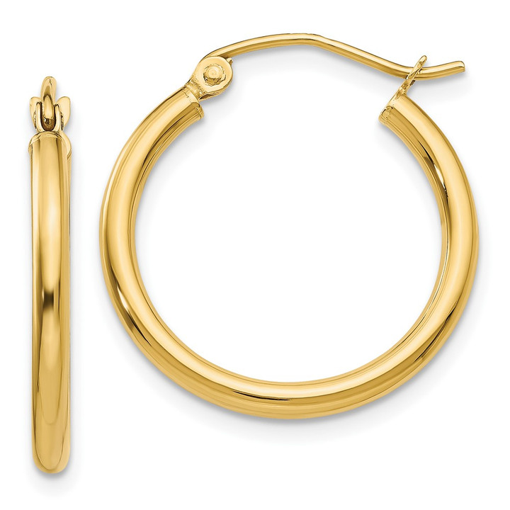10K Polished 2mm Tube Hoop Earrings 10T916