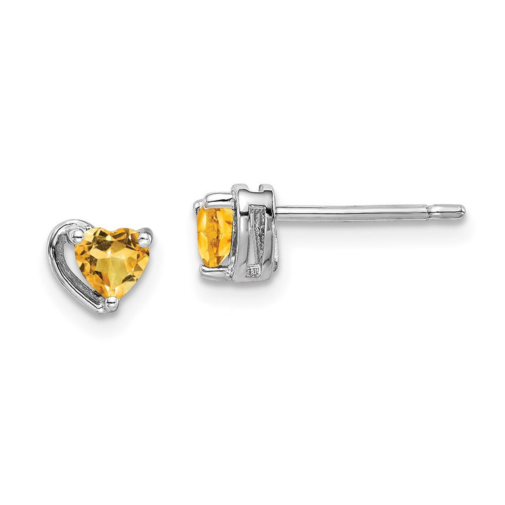 Sterling Silver Rhod-plated Citrine Heart Post Earrings QE14916NOV