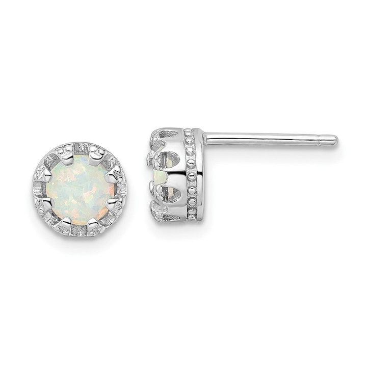 Sterling Silver Rhodium-plated Polished Created Opal Post Earrings QE16404