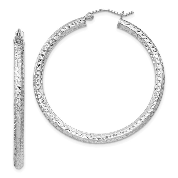 Sterling Silver Rhodium-plated D/C 3x40mm Hoop Earrings QE8090
