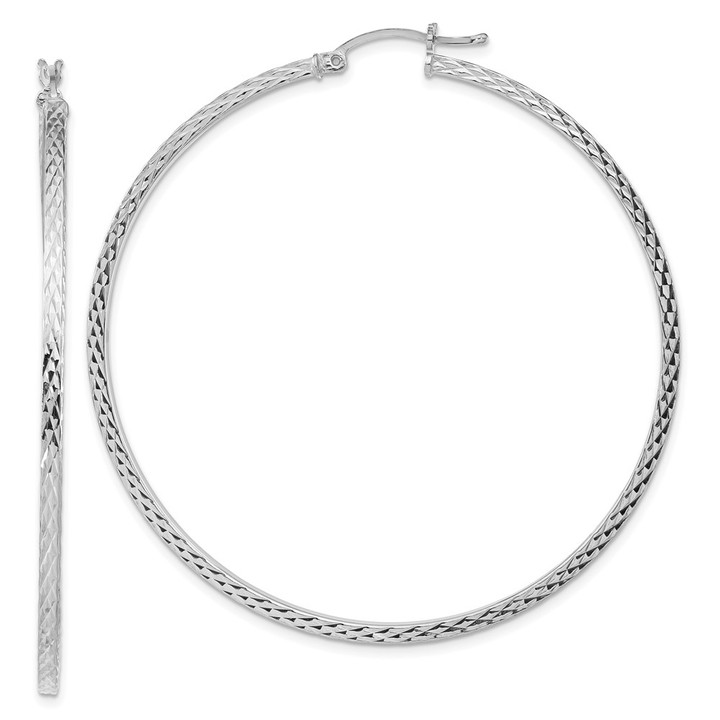 Sterling Silver Rhodium-plated Diamond-cut 2x60mm Square Tube Hoop Earrings QE8118