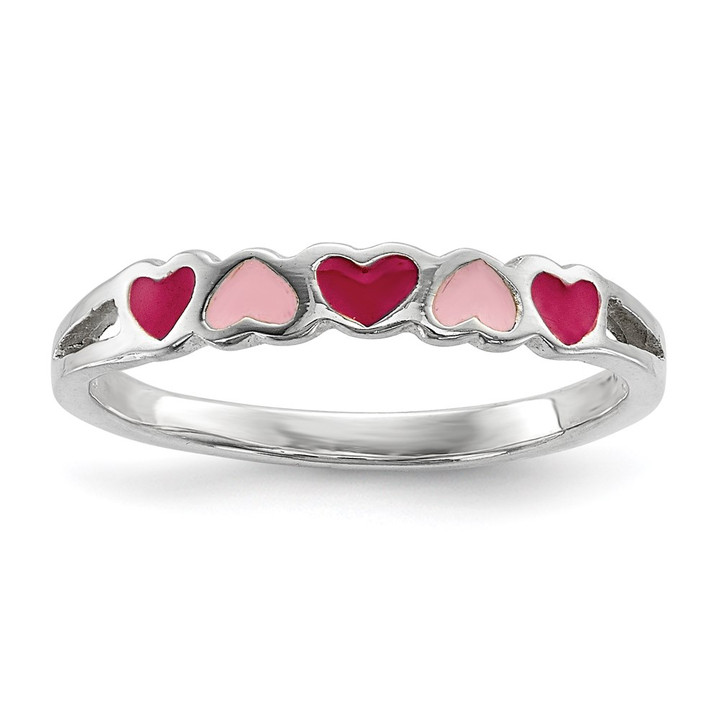 Sterling Silver Rhodium-plated Children's Enameled Hearts Ring QR6782-4