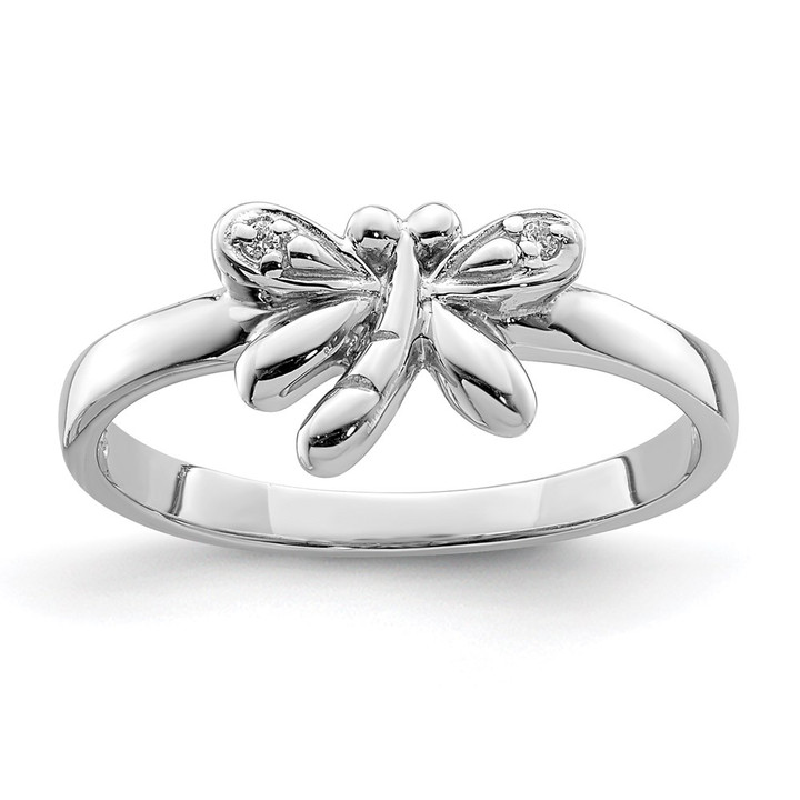 Sterling Silver Rhodium-plated Polished CZ Dragonfly Children's Ring QR6808-4