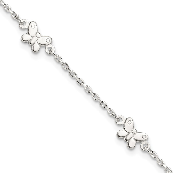 Sterling Silver Polished Butterfly 9in Plus 1in Ext Anklet QG4204-9