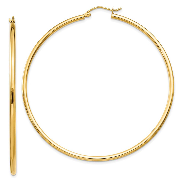 10K Polished 2mm Lightweight Tube Hoop Earrings 10T923L