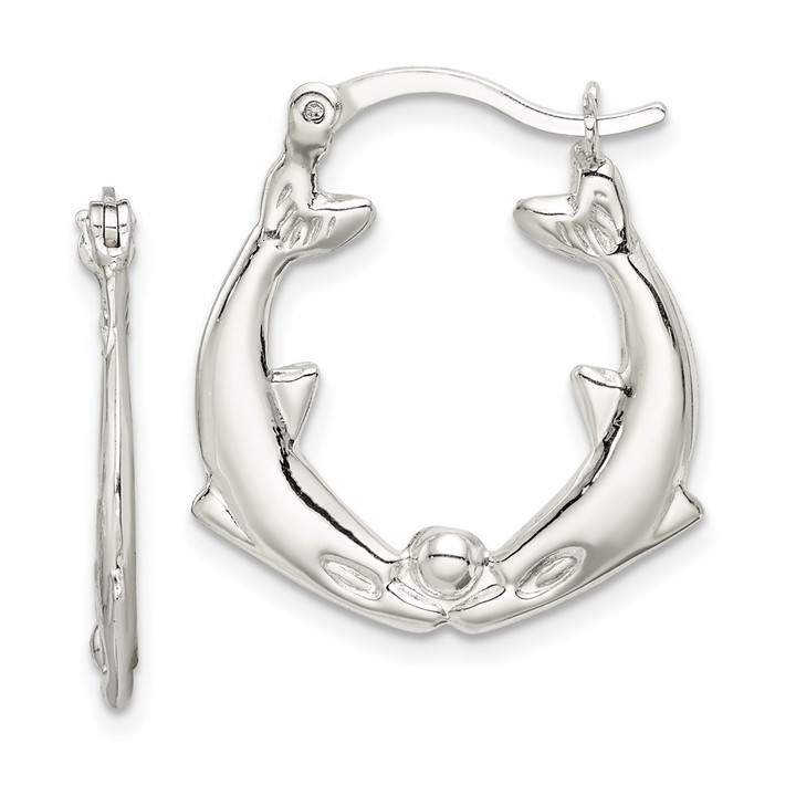 Sterling Silver Rhodium-plated Polished Dolphins Round Hoop Earrings QE256