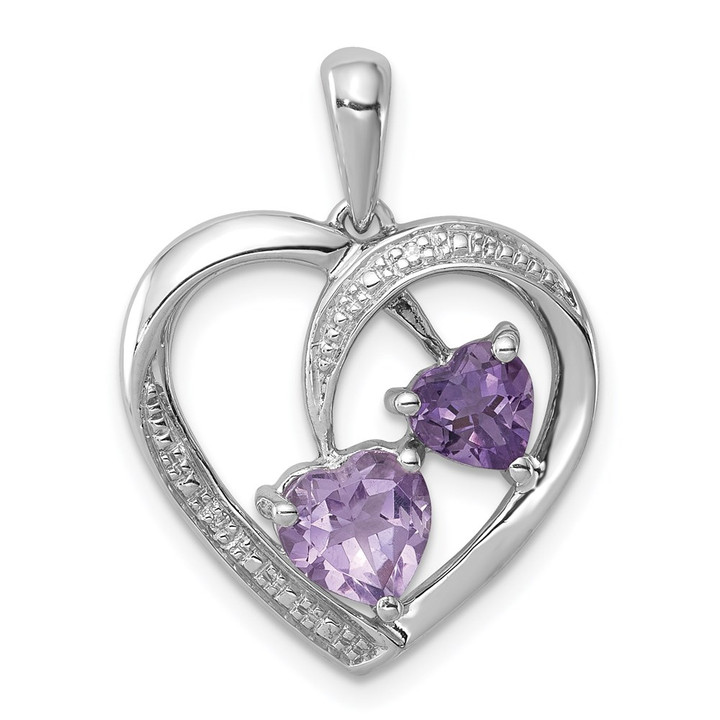 Sterling Silver RH Plated Diamond Amethyst and Rose de France Pendant QP3185
