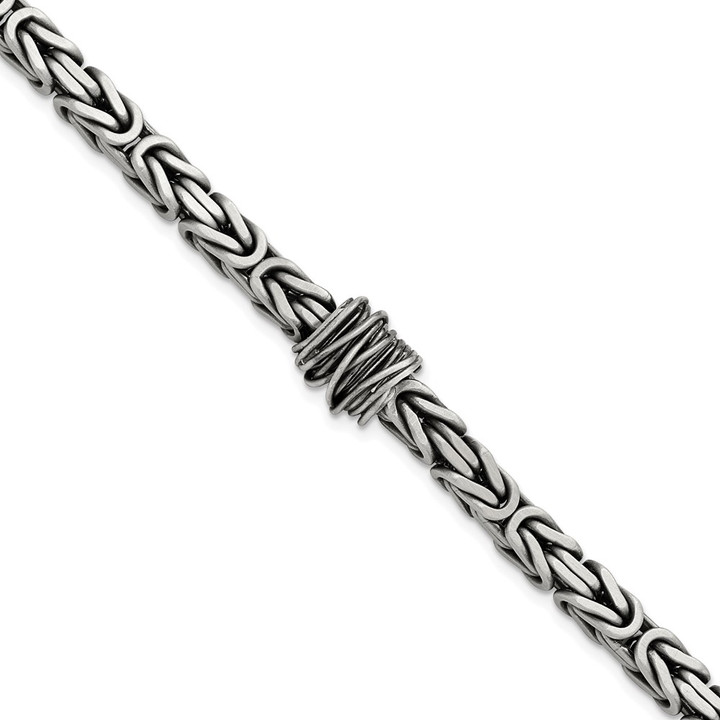 Sterling Silver Mens Antiqued Brushed Square Byzantine Bracelet QG5739-8.5
