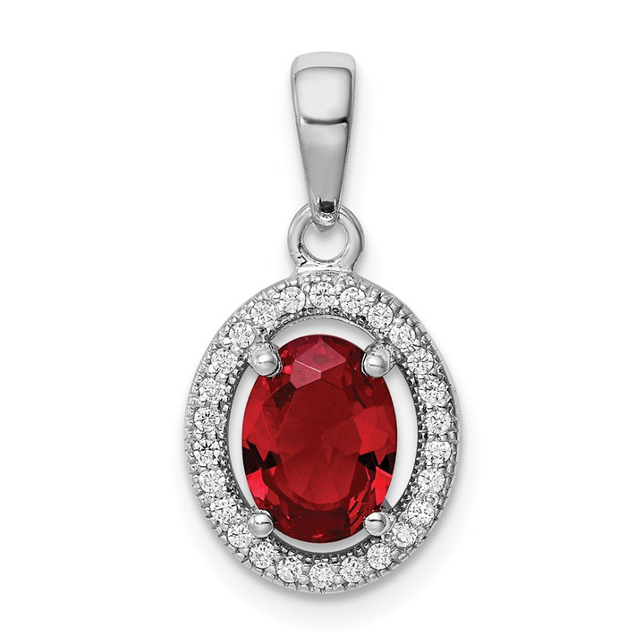 Sterling Silver Rhodium Plated Red  CZ and White CZ Halo Pendant QP4246