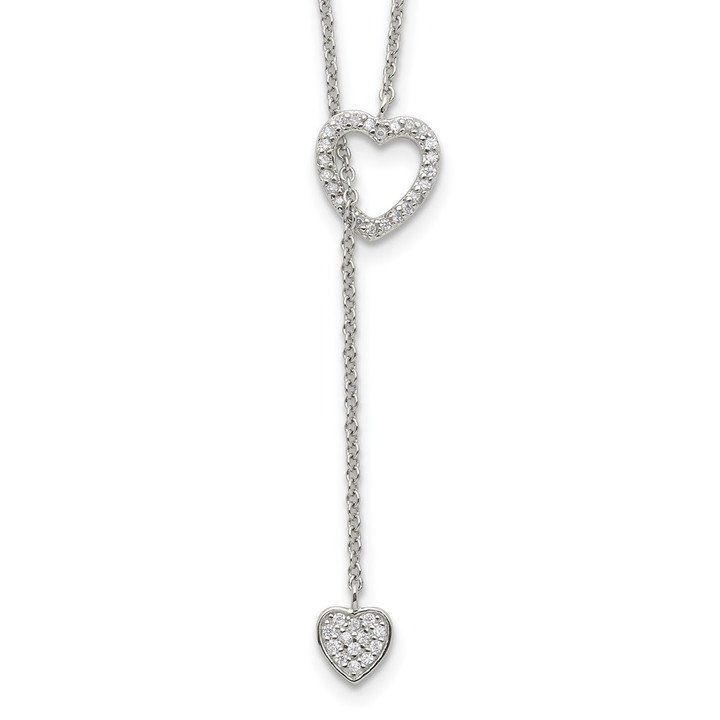 Sterling Silver Rhodium-plated Polished Adjustable Hearts with CZ Necklace QG3669
