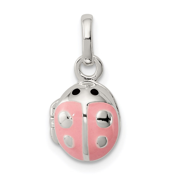 Sterling Silver Pink & Black Enamel Ladybug Locket Children's Pendant QP4083