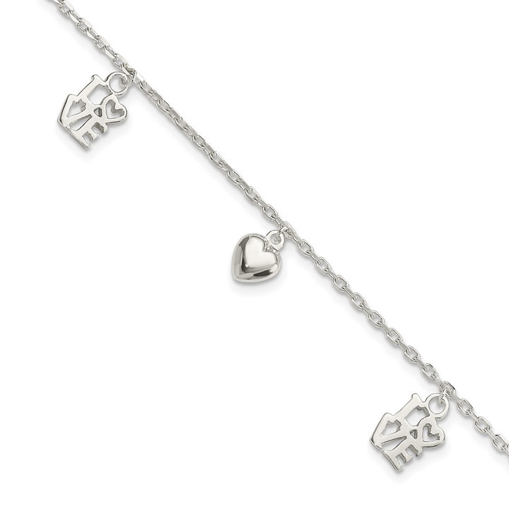 Sterling Silver Heart and LOVE Charm Bracelet QG3260-7.5