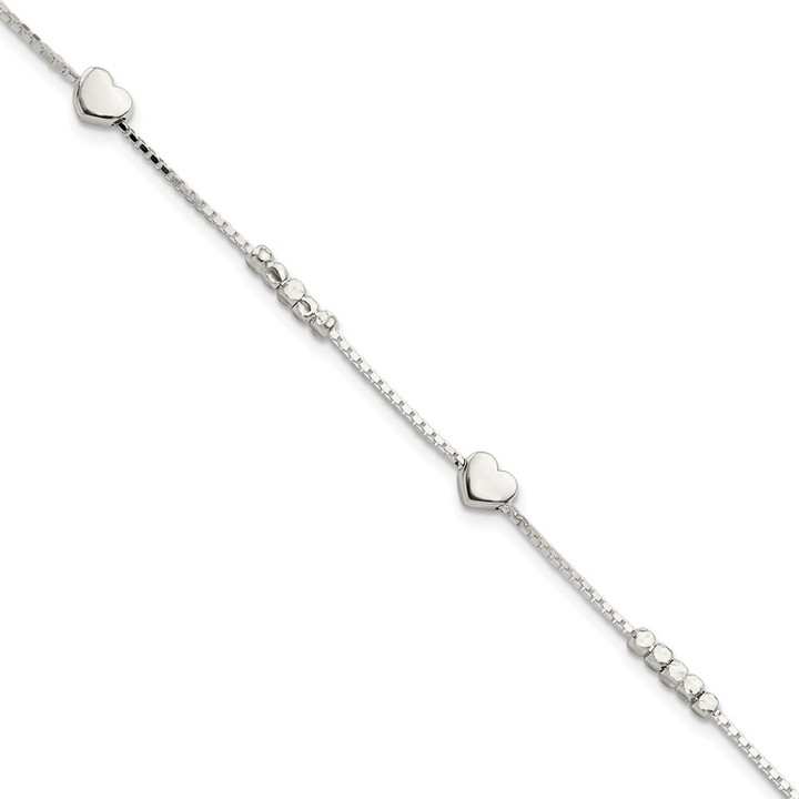 Sterling Silver Fancy Bead & Heart w/ 1in ext Bracelet QG5789-7