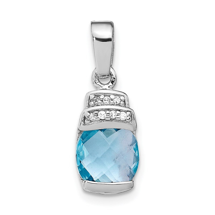 Sterling Silver Rhodium-plated Blue CZ Pendant QP657