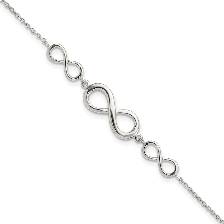 Sterling Silver Rhodium-plated Polished Infinity Symbol Bracelet QG3627-7.25
