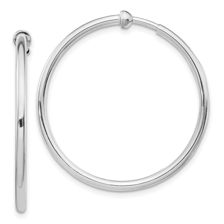 Sterling Silver RH-plated 2x34mm Non-Pierced Round Hoop Earrings QE8548