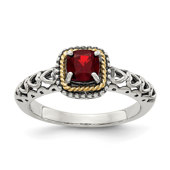 Shey Couture Sterling Silver with 14K Accent Antiqued Cushion Garnet Ring QTC670-6
