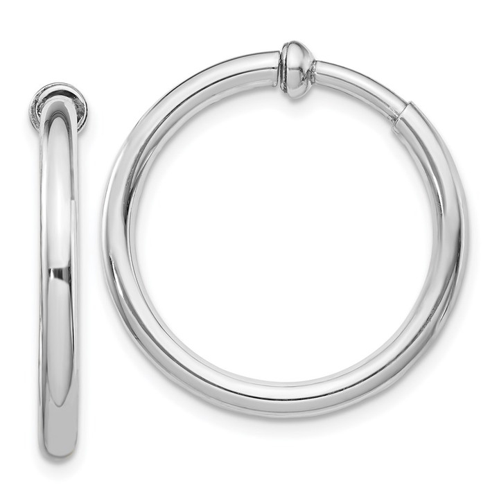 Sterling Silver RH-plated 2.5x25mm Non-Pierced Round Hoop Earrings QE8555