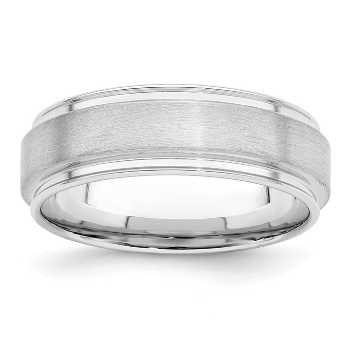 Sterling Silver Rhodium-plated 7mm Brushed Fancy Band Size 13.5 QWB112BRH-13.5