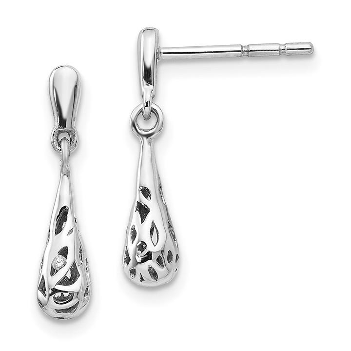 White Ice Sterling Silver Rhodium-plated Diamond Filgree Post Dangle Earrings QW315