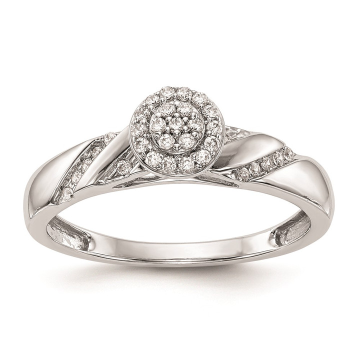 10K White Gold Halo Cluster 1/6 carat Diamond Trio Complete Engagement Ring RM3165E-016-0WAA