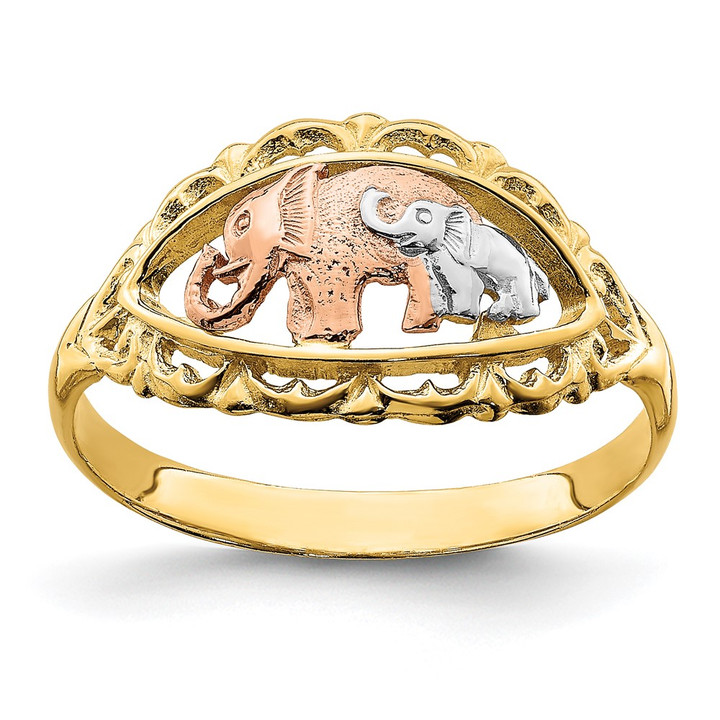 14k Two-tone w/White Rhodium Two Elephants Ring R925