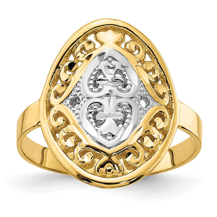 14k w/Rhodium Oval Shield and Hearts Ring R937