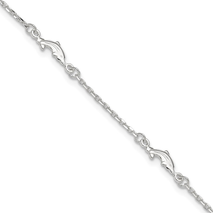 Sterling Silver Polished Dolphin 9in Plus 1in Ext. Anklet QG2783-9