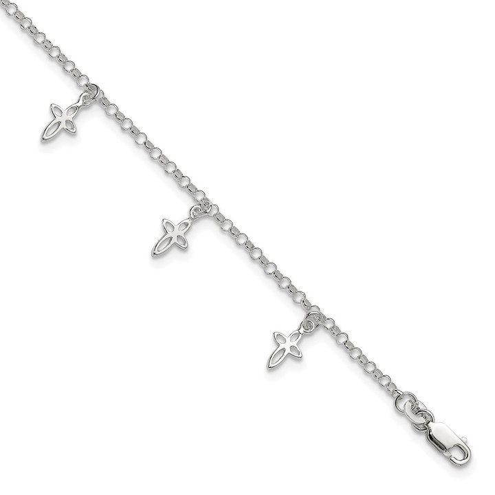 Sterling Silver 9 in Cross Anklet QG2767-9